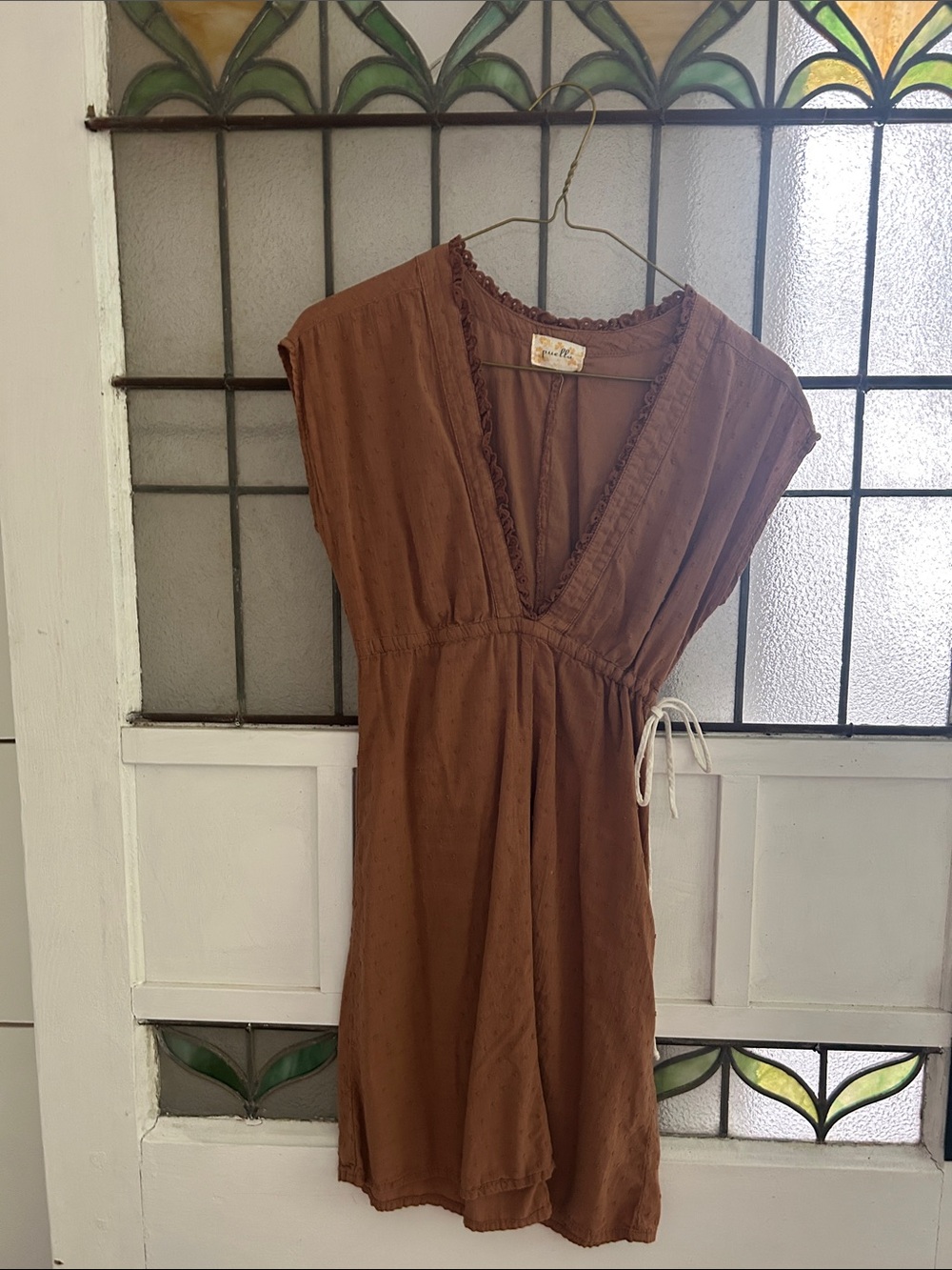Puella  Brown Ruched Short Dress with Tie Detail Detail